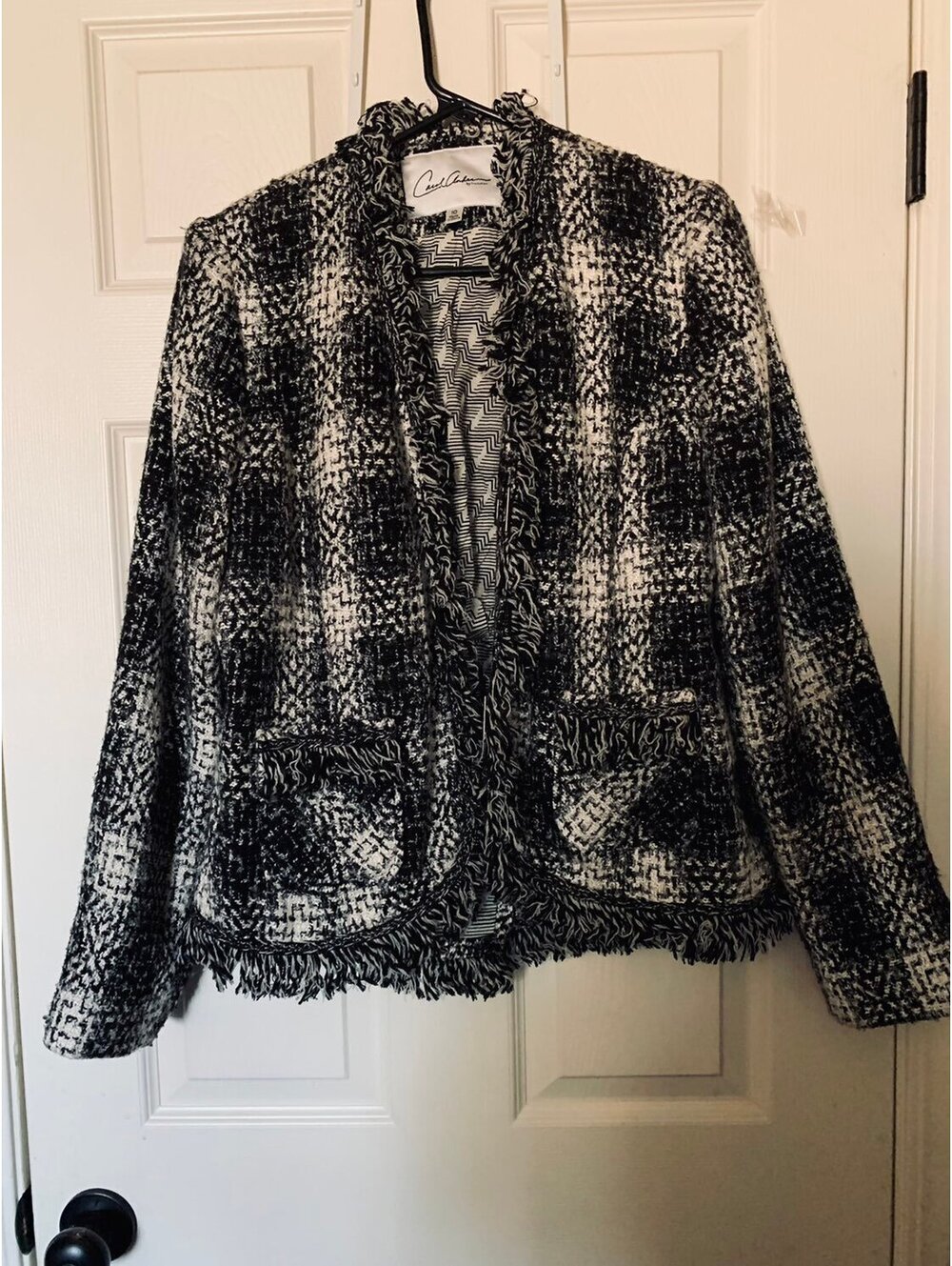 Carol Anderson by Invitation Women’s Tweed Fringe Blazer Size 10 Black